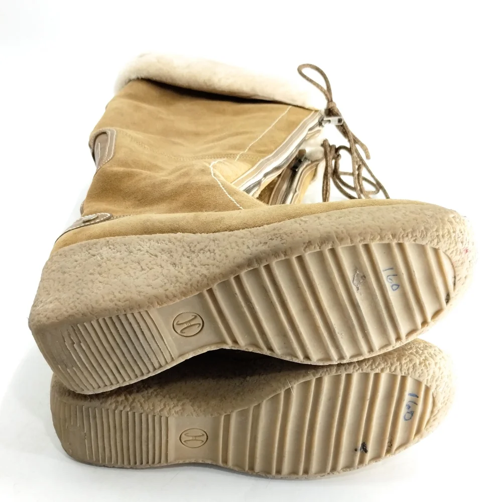 Cole‎ Haan Tall Boots Suede Sheep Shearling Zip Front - Picture 13 of 16